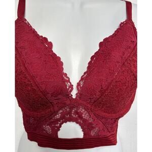 Victoria's Secret Very Sexy Bra 36DD Red Lined Plunge Lace Wide Band Balconette
